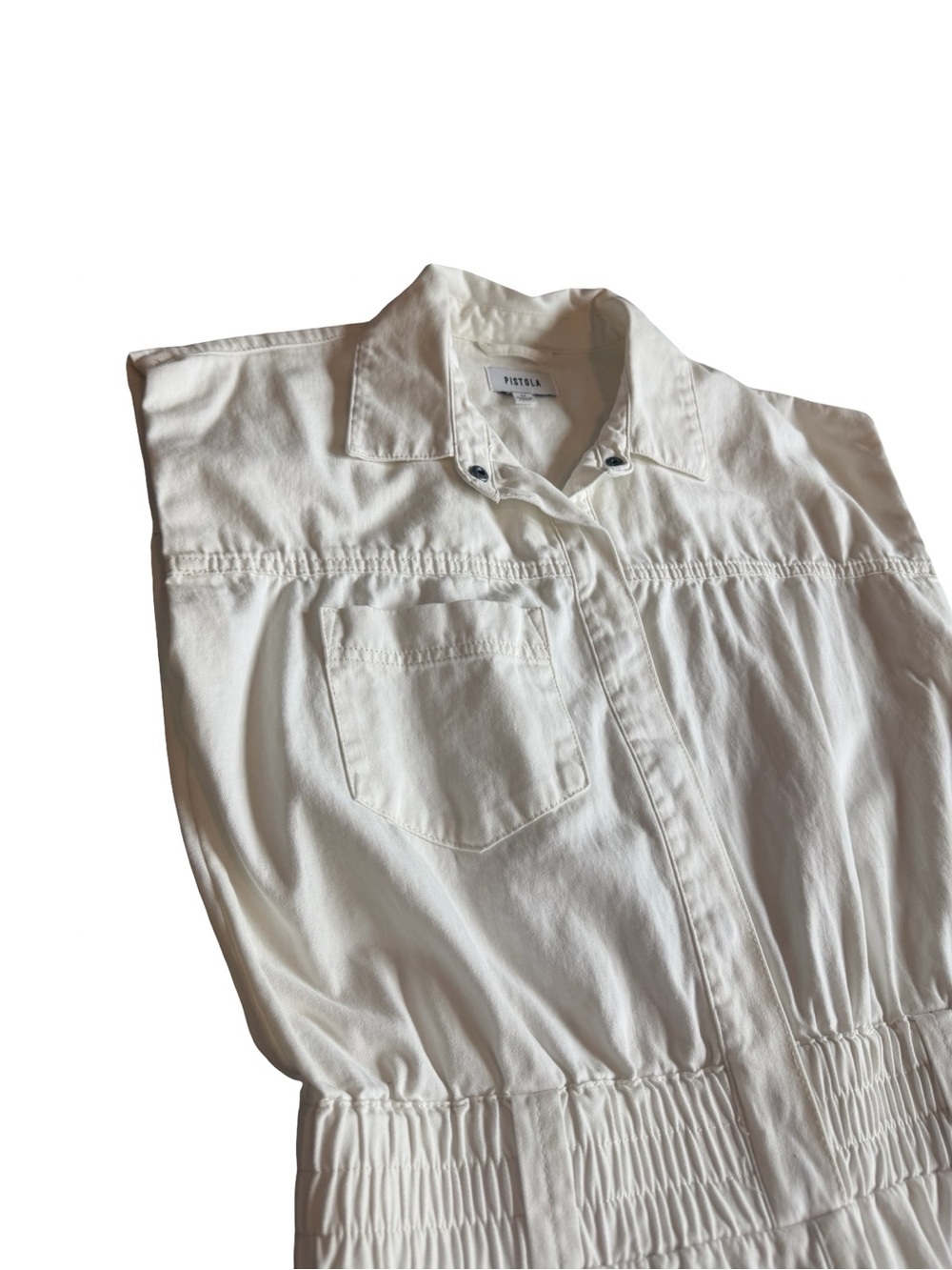 Pistola Rosie White Jumpsuit Cinched Waist Denim Straight Leg Size Medium - Picture 5 of 15